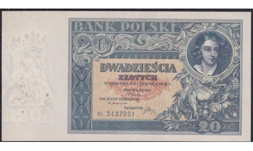 Польша 20 злотых 1931 года, НЕЧАСТЫЕ (POLAND 20 Złotych 1931) Р 73: XF+++