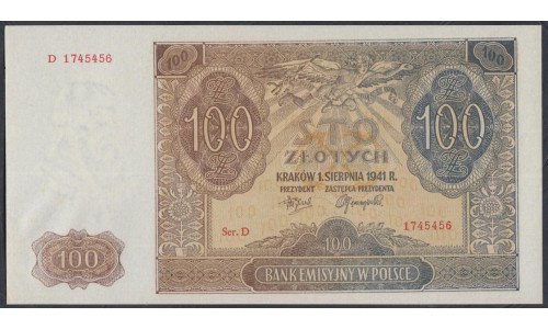 Польша 100 злотых 1941 года (POLAND 100 Złotych 1941) P 103: UNC