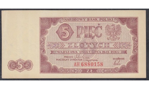 Польша 5 злотых 1948 г. (POLAND 5 Złote 1948) P 135: aUNC