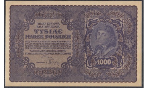 Польша 1000 марок 1919 г. (POLAND 1000 Marek Polskich 1919) P 29: UNC