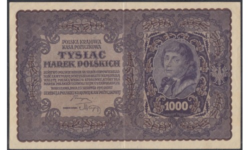 Польша 1000 марок 1919 г. (POLAND 1000 Marek Polskich 1919) P 29: XF