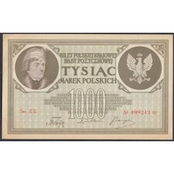 Польша 1000 марок 1919 гoода (POLAND 1000 Marek Polskich 1919) Р 22: UNC