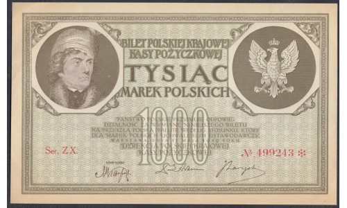 Польша 1000 марок 1919 гoода (POLAND 1000 Marek Polskich 1919) Р 22: UNC