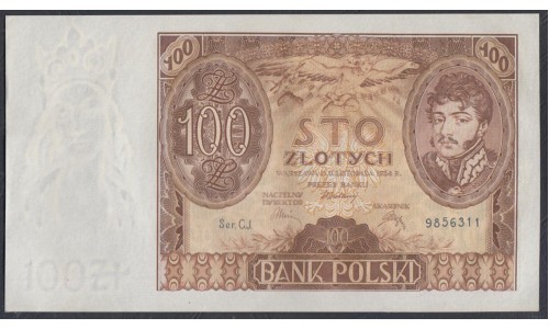 Польша 100 злотых 1934 года, Серия CJ (POLAND 100 Złotych 1934) Р 75a: UNC