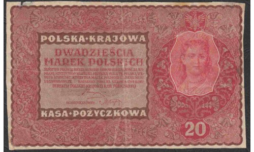 Польша 20 марок 1919 года (POLAND 20 Marek Polskie 1919) P 26: VG