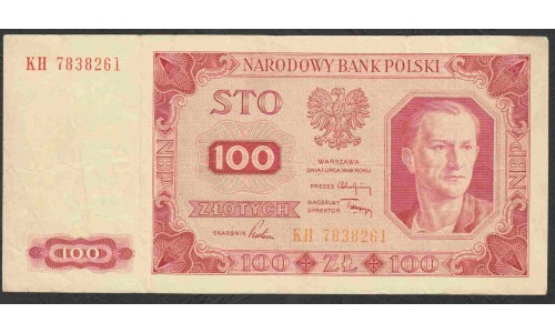 Польша 100 злотых 1948 года (POLAND 100 Złotych 1948) P 139a: VF