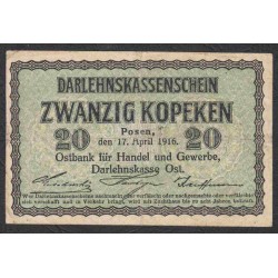 Польша 20 копеек 1916 г. (оккупация) (POLAND 20 kopeken 1916) P-R120: VF/XF- OST