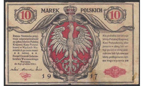 Польша 10 марок 1917 года (POLAND 10 Marek Polskich 1917) P 12: VF