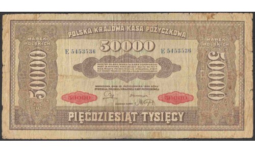 Польша 50000 марок 1922 г. (POLAND 50000 Marek Polskich 1922) Р 33: XF