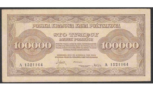 Польша 100000 марок 1922 г. (POLAND 100000 Marek Polskich 1923) Р 34: XF