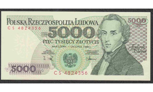 Польша 5000 злотых 1988 г. (POLAND 5000 Złotych 1988) P 150c: UNC