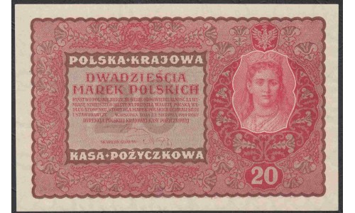 Польша 20 марок 1919 года (POLAND 20 Marek Polskie 1919) P 26: UNC--