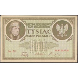 Польша 1000 марок 1919 г. (POLAND 1000 Marek Polskich 1919) Р22: XF/aUNC