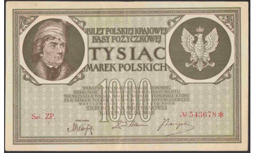 Польша 1000 марок 1919 гoода (POLAND 1000 Marek Polskich 1919) Р 22: XF