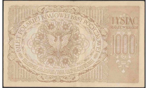 Польша 1000 марок 1919 гoода (POLAND 1000 Marek Polskich 1919) Р 22: XF