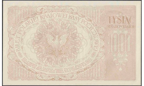 Польша 1000 марок 1919 гoода (POLAND 1000 Marek Polskich 1919) Р 22: UNC