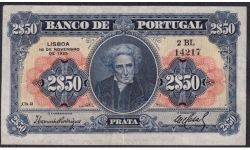 Португалия 2.50 Эскудо 18.11.1925 года (PORTUGAL 2.50 Escudos 18.11.1925) P 127: VF/XF