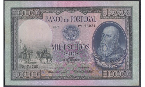 Португалия 1000 эскудо 1942г. (PORTUGAL 1000 Escudos 1942) P156(6): aUNC