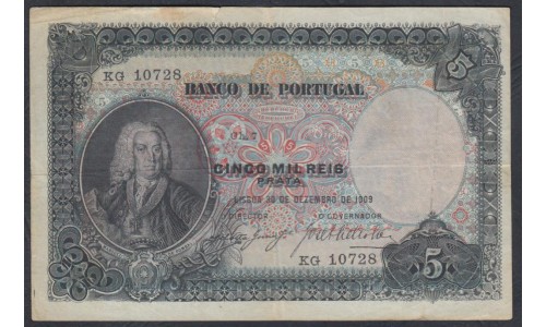 Португалия 5000 рейс 1909 (PORTUGAL 5000 Reis 5 Mil Reis1909) P 104: F/VF