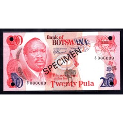 Ботсвана 20 пула 1979 года Образец (Botswana 20 pula 1979, SPECIMEN) P5as: UNC 