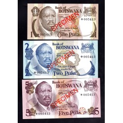 Ботсвана набор для коллекционеров из 5-ти банкнот 1979 год, Образцы (Botswana nabor 5 banknot 1979, SPECIMENS) P CSI: UNC