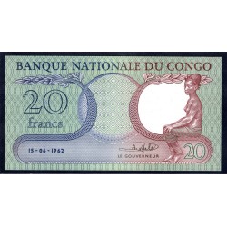 Конго 20 франков 1962 год (CONGO 20 francs 1962 g.) P4:Unc