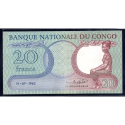 Конго 20 франков 1962 год (CONGO 20 francs 1962 g.) P4:Unc