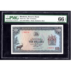 Родезия 10 долларов 1979 г. (RHODESIA 10 dollars 1979 g.) P41а:66 greid slab