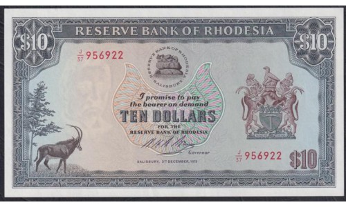 Родезия 10 долларов 1975 (RHODESIA 10 dollars 1975) P 33i : UNC