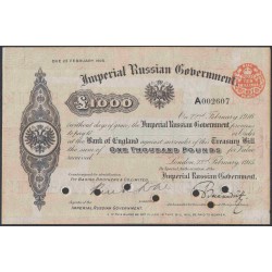 Российское Краткосрочное обязательство Государственного казначейства, гарантированное банком Англии 1915-17 годов на 1000 фунтов: aUNC/UNC