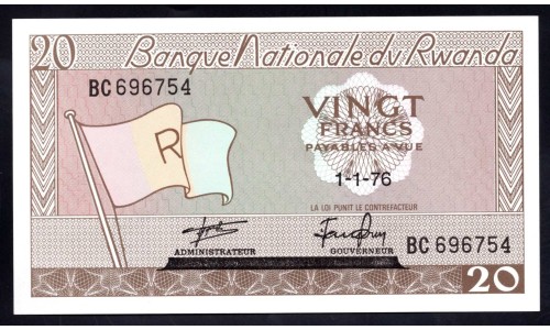 Руанда 20 франков 1976 г. (RWANDA 20 francs 1976) P 6e: UNC