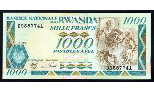 Руанда 1000 франков 1988 г. (RWANDA 1000 francs 1988) P 21: UNC