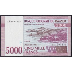 Руанда 5000 франков 1994 года года, РЕДКИЕ, AA 1203836 (RWANDA 5000 francs 1994) P 25: UNC