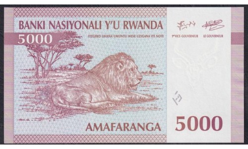 Руанда 5000 франков 1994 года года, РЕДКИЕ, AA 1203836 (RWANDA 5000 francs 1994) P 25: UNC