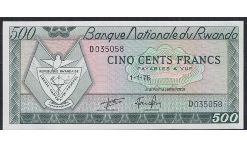 Руанда 500 франков 1-1-1976 года, D035058 (RWANDA 500 francs 1-1-1976) P 9b(3): UNC