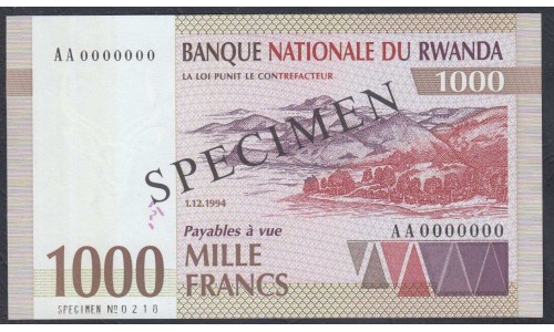 Руанда 1000 франков 1994 года "ОБРАЗЕЦ" (RWANDA 1000 francs 1994 SPECIMEN) P 24s: UNC