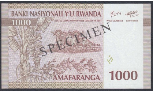 Руанда 1000 франков 1994 года "ОБРАЗЕЦ" (RWANDA 1000 francs 1994 SPECIMEN) P 24s: UNC