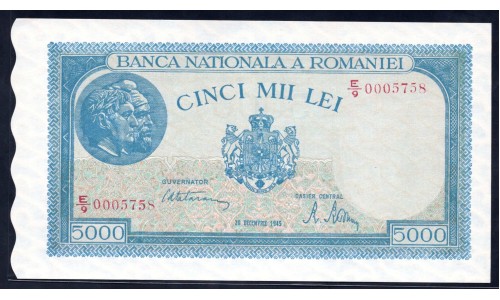 Румыния 5000 лей 1945 г. (ROMANIA 5000 Lei 1945) P56:Unc