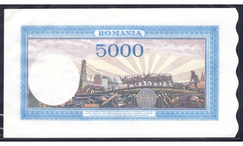 Румыния 5000 лей 1943 г. (ROMANIA 5000 Lei 1943) P55:Unc