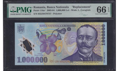 Румыния 1 миллион лей 2003 года, Серия Замещения 032Z0479737 (ROMANIA 1.000.000 Lei 2003) P 116a(1): PMG Gem UNC 66 EPO