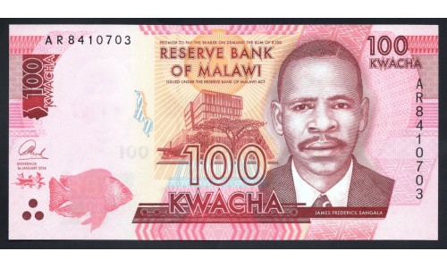 Малави 100 квача 2014 г. (MALAWI 100 Kwacha 2014) P65a:Unc