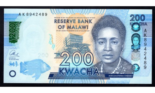 Малави 200 квача 2016 (MALAWI 200 Kwacha 2016) P 60c : UNC