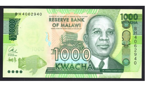 Малави 1000 квача 2016 г. (MALAWI 1000 Kwacha 2016) P67b: UNC 