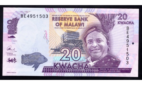 Малави 20 квача 2016 г. (MALAWI 20 Kwacha 2016) P 63c: UNC 