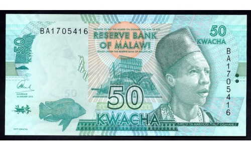 Малави 50 квача 2016 г. (MALAWI 50 Kwacha 2016) P64c: UNC 