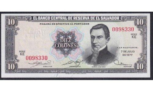 Сальвадор 10 колон 07.07.1977 года, Реверс 08.12.1981 года, РЕДКИЕ (EL SALVADOR  10 Colones 1977, RARE) P127: UNC