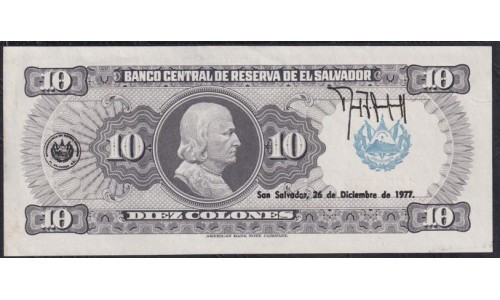 Сальвадор 10 колон 13.10.1977 года, Реверс 26.12.1977 года, RARE (EL SALVADOR  10 Colones 1977) P128: aUNC/UNC