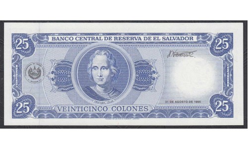 Сальвадор 25 колон 1995 года (SALVADOR 25 Colones 1995) P142а (1): UNC
