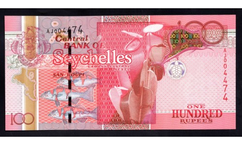 Сейшельские Острова 100 рупий 2011 г.  (Seychelles 100 rupees 2011) P 44a: UNC 