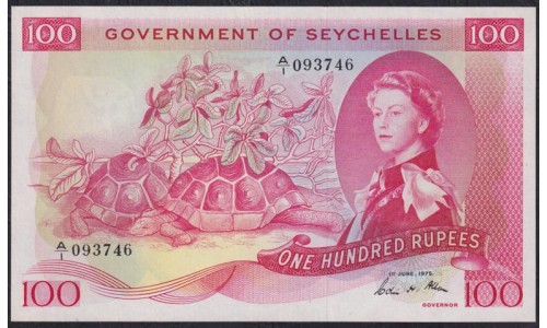 Сейшельские Острова 100 рупий 1975 года (Seychelles  100 rupees 1975) P 18e: aUNC/UNC